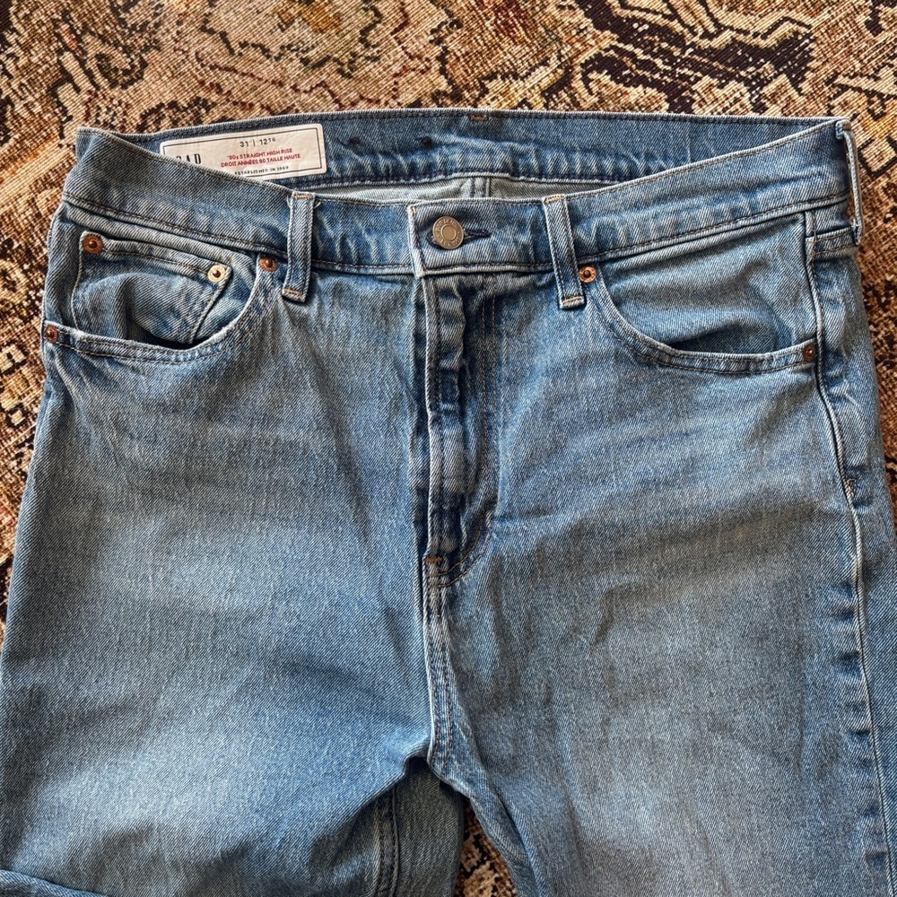 Gap 90’s Straight High Rise Blue Denim Jeans Size 12 Tall
